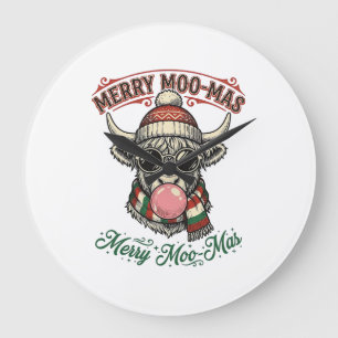 Weihnachtskuh-Shirt Süße Highland-Feiertags-Pun De Große Wanduhr