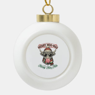 Weihnachtskuh-Shirt Süße Highland-Feiertags-Pun De Keramik Kugel-Ornament