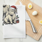 Weihnachtskuh-Shirt Vintage-Feiertagsherde-Kunst Geschirrtuch (Viertel Falte)
