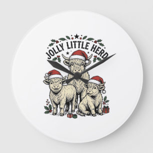 Weihnachtskuh-Shirt Vintage-Feiertagsherde-Kunst Große Wanduhr