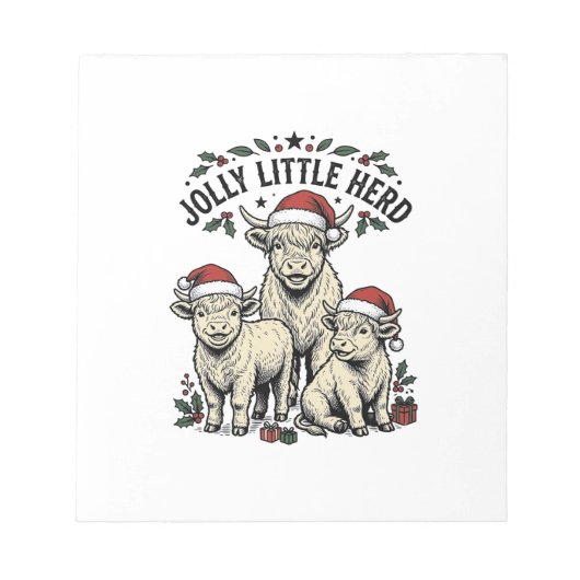 Weihnachtskuh-Shirt Vintage-Feiertagsherde-Kunst Notizblock (Vorderseite)