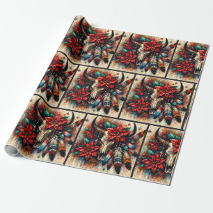 Weihnachtskuh Stierschädel Poinsettien Decoupage Geschenkpapier