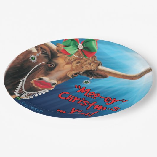 Weihnachtskuh-Teller Pappteller (Schrägansicht)