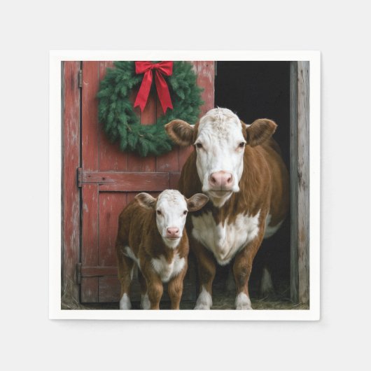 Weihnachtskuh und Kalb Hereford Serviette (Vorderseite)