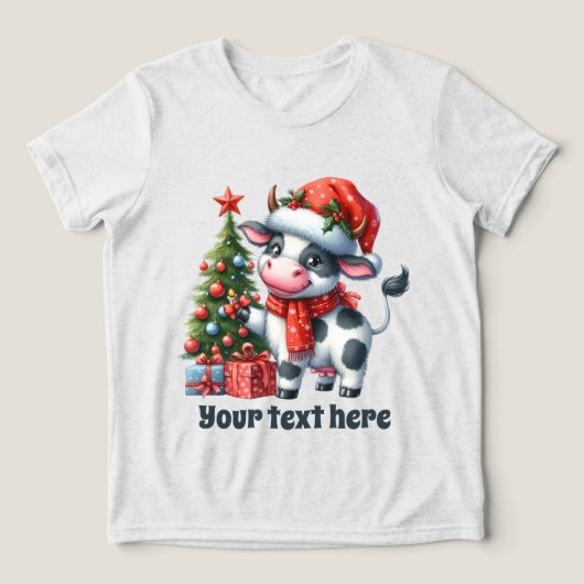 Weihnachtskuh unisex fügen Text Tri-Blend Shirt (Design Vorderseite)