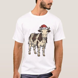 Weihnachtskuh Vintage Gravur Feiertags-Bauernhof-S T-Shirt