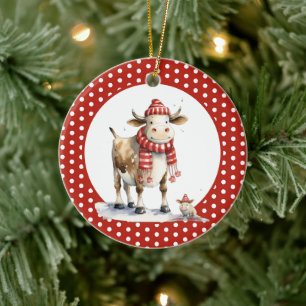 Weihnachtskuh-Wortspiel Keramik Ornament