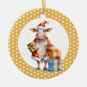 Weihnachtskuh-Wortspiel Keramik Ornament (Vorne)