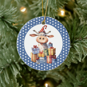 Weihnachtskuh-Wortspiel Keramik Ornament