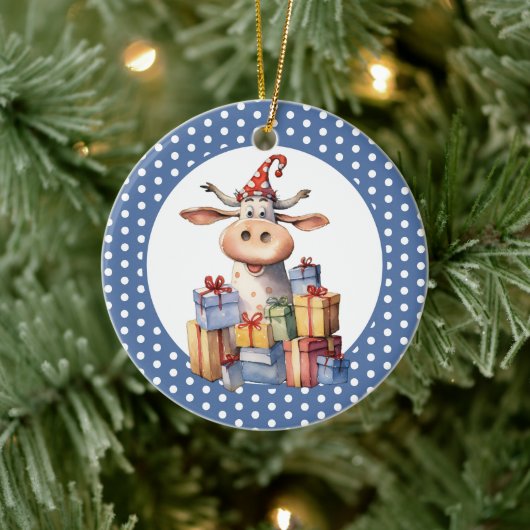 Weihnachtskuh-Wortspiel Keramik Ornament (Baum)