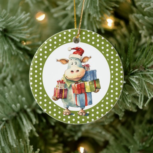 Weihnachtskuh-Wortspiel Keramik Ornament (Baum)