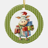Weihnachtskuh-Wortspiel Keramik Ornament (Vorne)