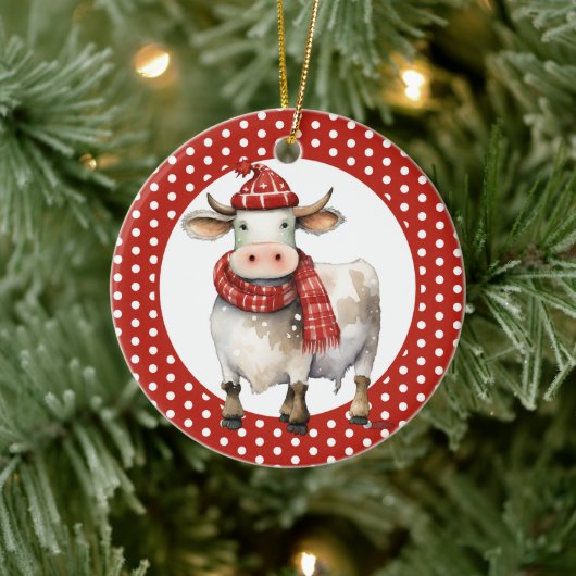 Weihnachtskuh-Wortspiel Keramik Ornament (Baum)
