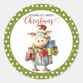 Weihnachtskuh-Wortspiel Runder Aufkleber (Vorderseite)