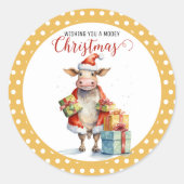 Weihnachtskuh-Wortspiel Runder Aufkleber (Vorderseite)