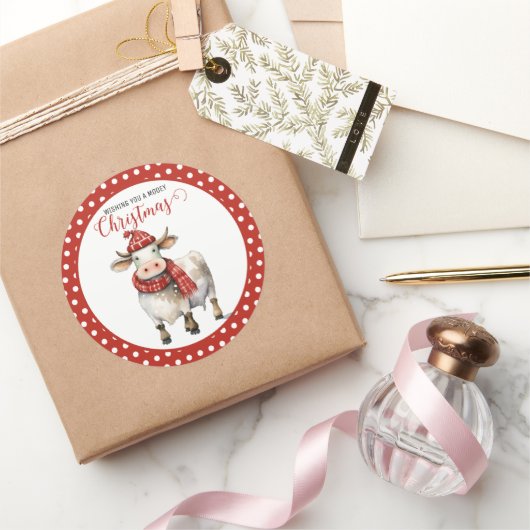 Weihnachtskuh-Wortspiel Runder Aufkleber (Schenken)