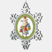 Weihnachtskuh-Wortspiel Schneeflocken Zinn-Ornament (Rechts)