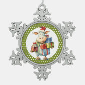 Weihnachtskuh-Wortspiel Schneeflocken Zinn-Ornament (Vorderseite)