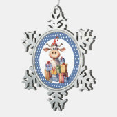 Weihnachtskuh-Wortspiel Schneeflocken Zinn-Ornament (Rechts)