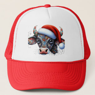Weihnachtskuhbull mit Weihnachtsmannmütze mexikani Truckerkappe