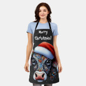 Weihnachtskuhbulle mit Weihnachtsmannmütze Roter B Schürze (Getragen)