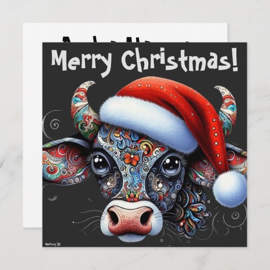 Weihnachtskuhbulle mit Weihnachtsmannmütze Weihnac (Vorne/Hinten)