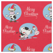 Weihnachtskühe Frohe Weihnachten Stoff (Nahaufnahme)