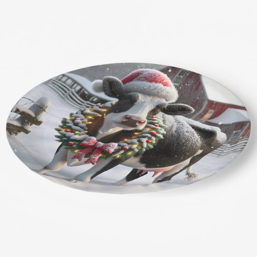 Weihnachtskühe in Barnyard Pappteller (Schrägansicht)