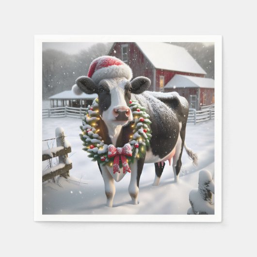 Weihnachtskühe in Barnyard Serviette (Vorderseite)