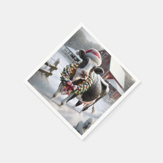 Weihnachtskühe in Barnyard Serviette (Ecke)