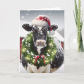 Weihnachtskühe mit Feiertagskrez Feiertagskarte (Vorderseite)
