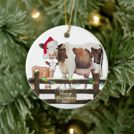 Weihnachtskühe mit Hut Keramik Ornament