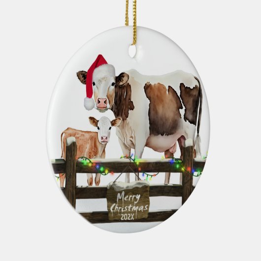 Weihnachtskühe mit Hut Keramik Ornament (Rechts)