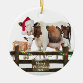 Weihnachtskühe mit Hut Keramik Ornament (Vorne)