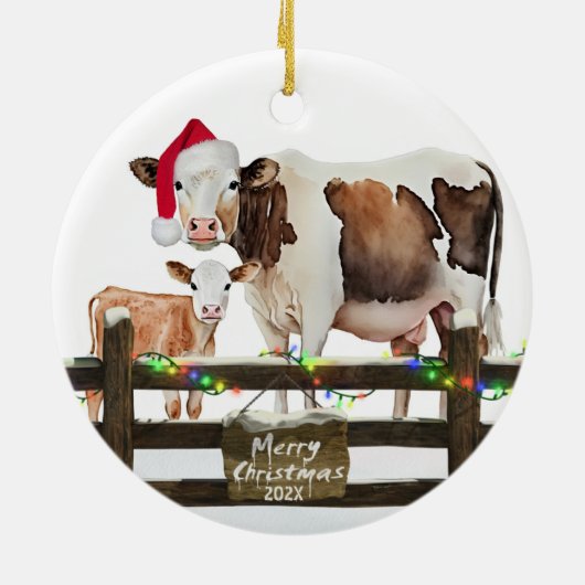 Weihnachtskühe mit Hut Keramik Ornament (Hinten)