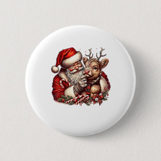 Weihnachtskühe mit Santa Scottish Vintag Button (Vorderseite)