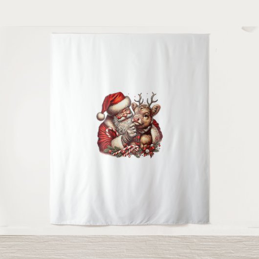 Weihnachtskühe mit Santa Scottish Vintag Wandteppich (Vorderseite)