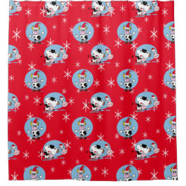 Weihnachtskühe mit Weihnachtsmannmütze Duschvorhang