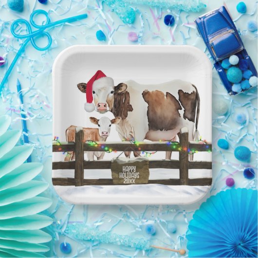 Weihnachtskühe mit Weihnachtsmannmütze Pappteller (Party)