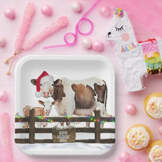 Weihnachtskühe mit Weihnachtsmannmütze Pappteller (Party)