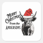 Weihnachtskühe mit Weihnachtsmannmütze Quadratischer Aufkleber (Vorderseite)