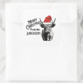 Weihnachtskühe mit Weihnachtsmannmütze Quadratischer Aufkleber (Tasche)