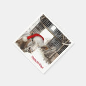 Weihnachtskühe mit Weihnachtsmannmütze Serviette (Ecke)