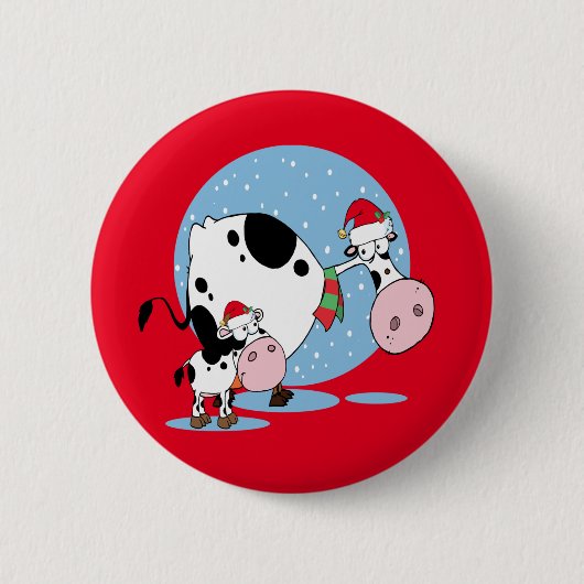 Weihnachtskühe mit Weihnachtsmannmützen Button (Vorderseite)