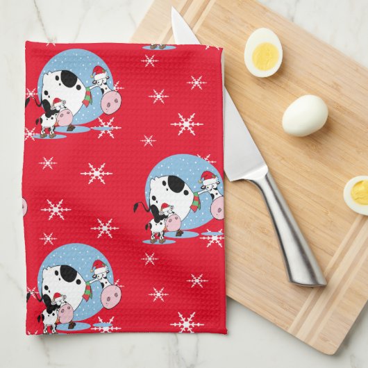 Weihnachtskühe mit Weihnachtsmannmützen Handtuch (Viertel Falte)