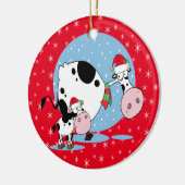 Weihnachtskühe mit Weihnachtsmannmützen Keramikornament (Links)
