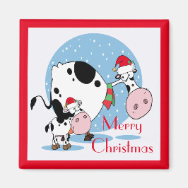 Weihnachtskühe mit Weihnachtsmannmützen Magnet