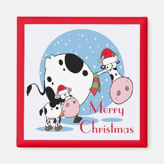 Weihnachtskühe mit Weihnachtsmannmützen Magnet (Vorne)
