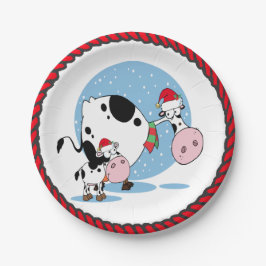 Weihnachtskühe mit Weihnachtsmannmützen Party Tell Pappteller