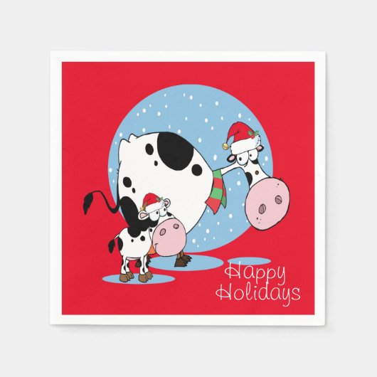 Weihnachtskühe mit Weihnachtsmannmützen Serviette (Vorderseite)